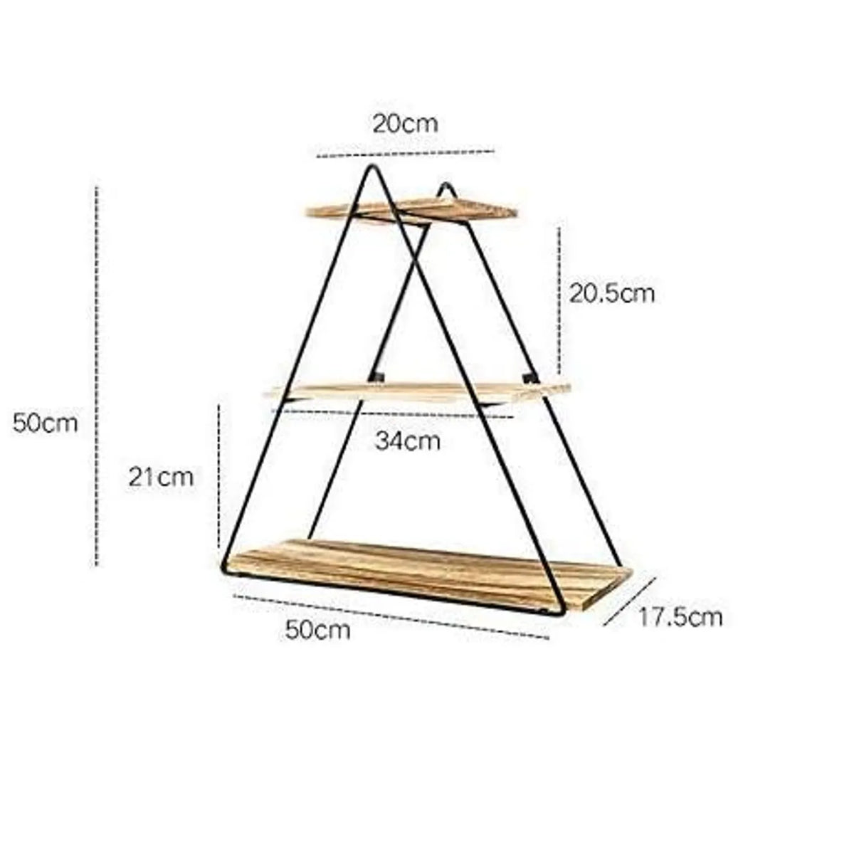 MHome Decorative Triangular Shelf with 3 Levels in Iron and Wood