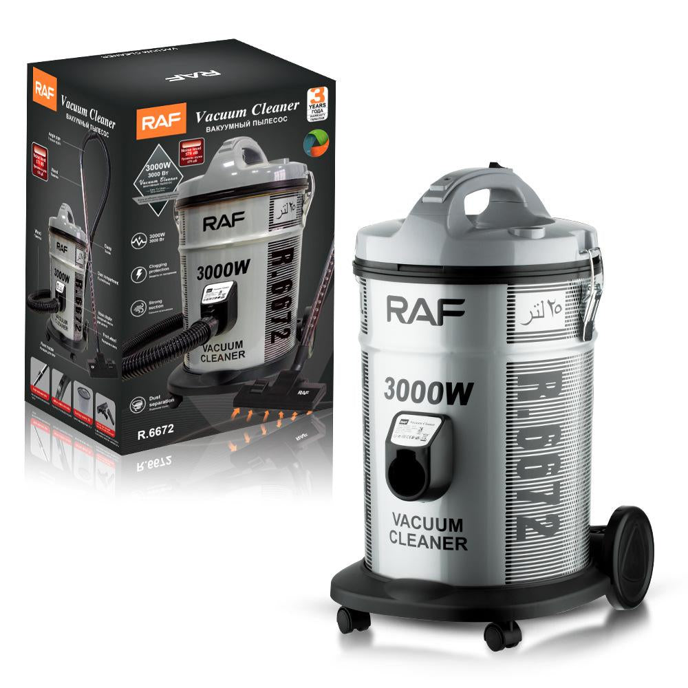RAF R.6672 3000W Wet & Dry Commercial Industrial Vacuum Cleaner, 25L Capacity - Heavy-Duty Powerful Cleaning Machine
