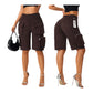 Bermuda Women's Summer Elegant Shorts Women's Elastic High Waist Loose Fit Wide Leg Cargo Shorts with Multi Pockets Cotton Bermuda Shorts Casual Summer Hiking