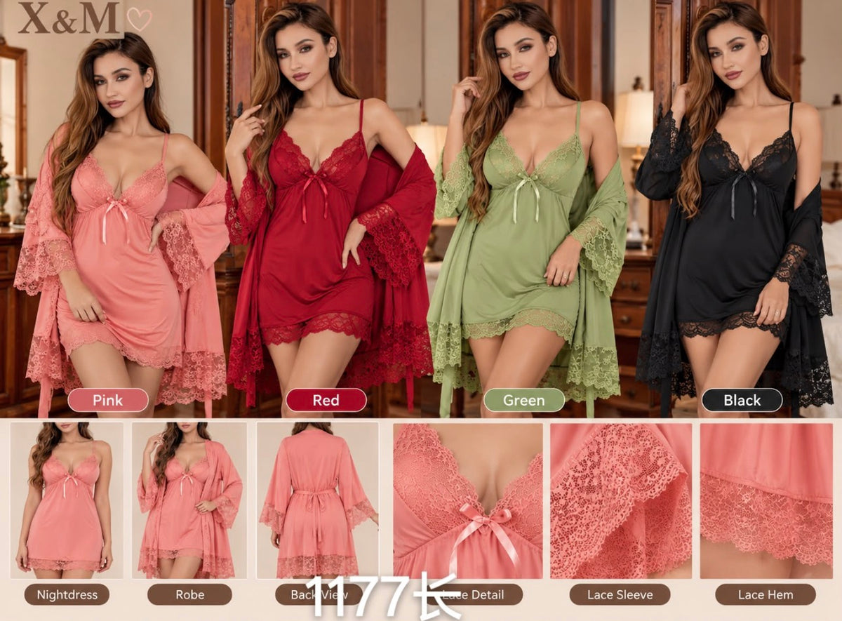 Ladies Embroidery Silk Night Dress\ Elegant & FASHIONABLE NIGHT WEAR 2pc Set-Various Colours