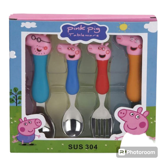 Stainless Steel Peppa Pig Baby Feeding Spoon and Fork Cutlery Set for Kids