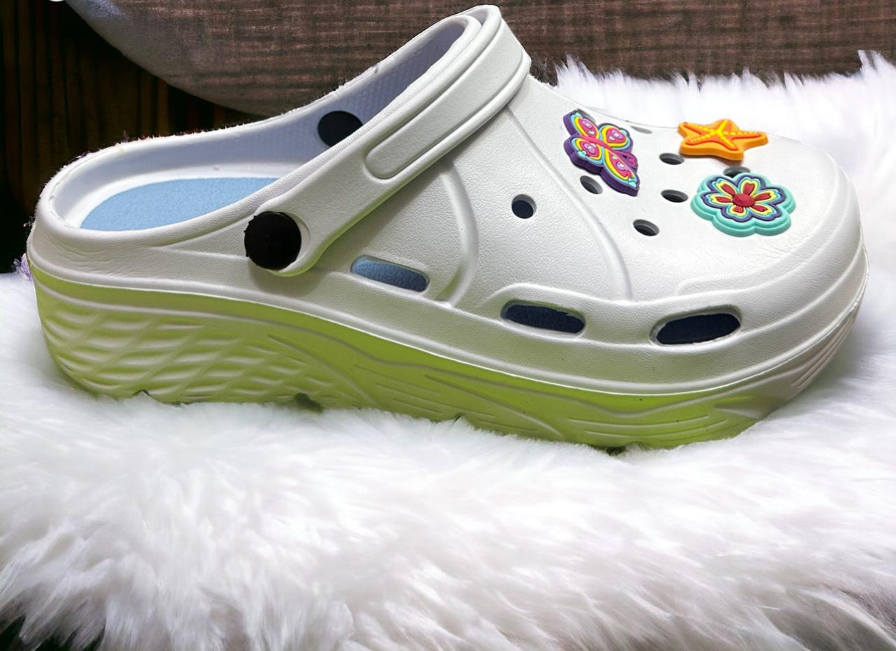 LADIES CLASSIC FASHION CLOGS SLIDE WITH STICKER ACCESSORIES – Various Colours Available