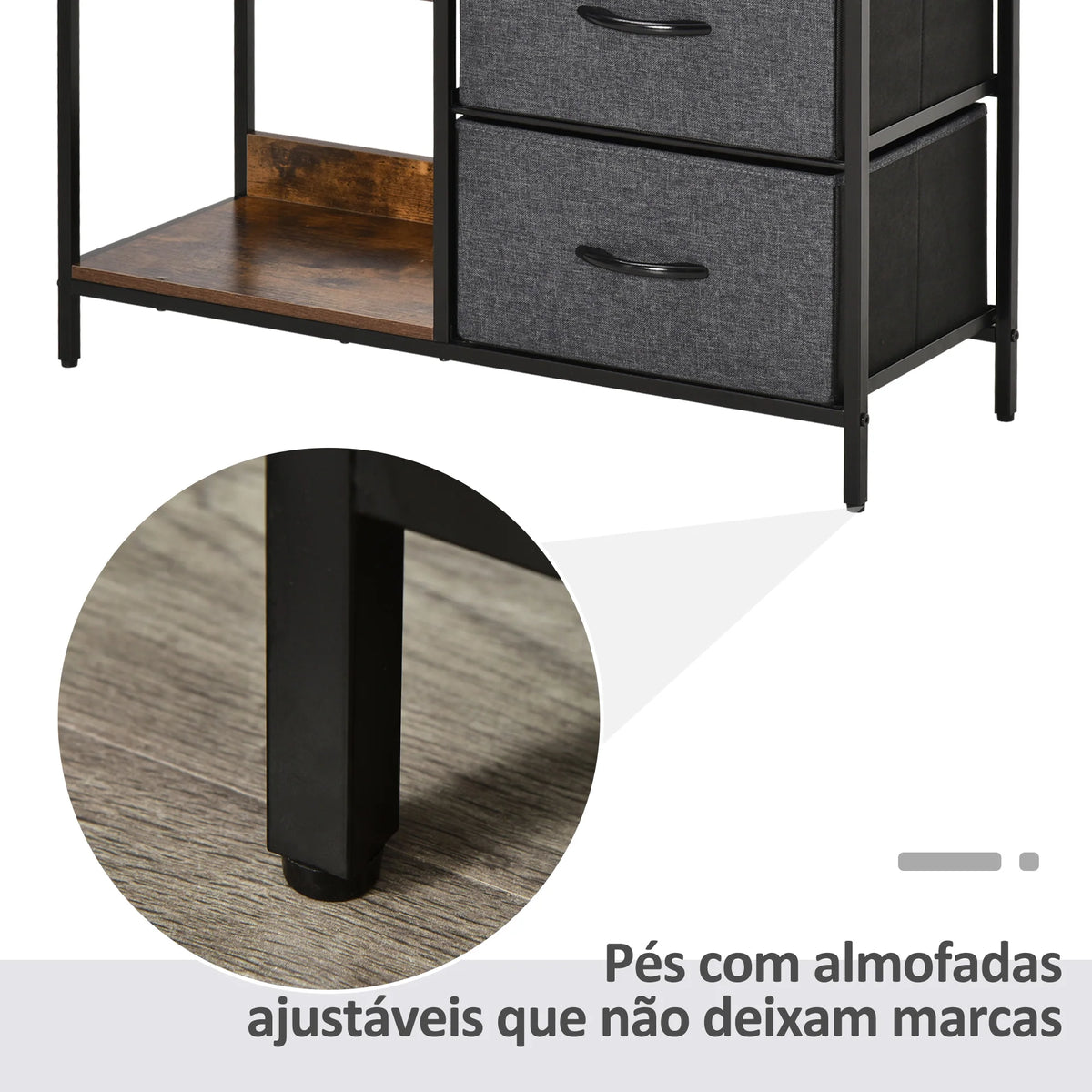MFURN Narrow Fabric Chest of Drawers, Fabric Dresser with 3 Folding Drawers, 3 Open Shelves and Wide Top, Dresser for Bedroom, Living Room and Hallway, Walnut, Light Gray & Dark Gray Options
