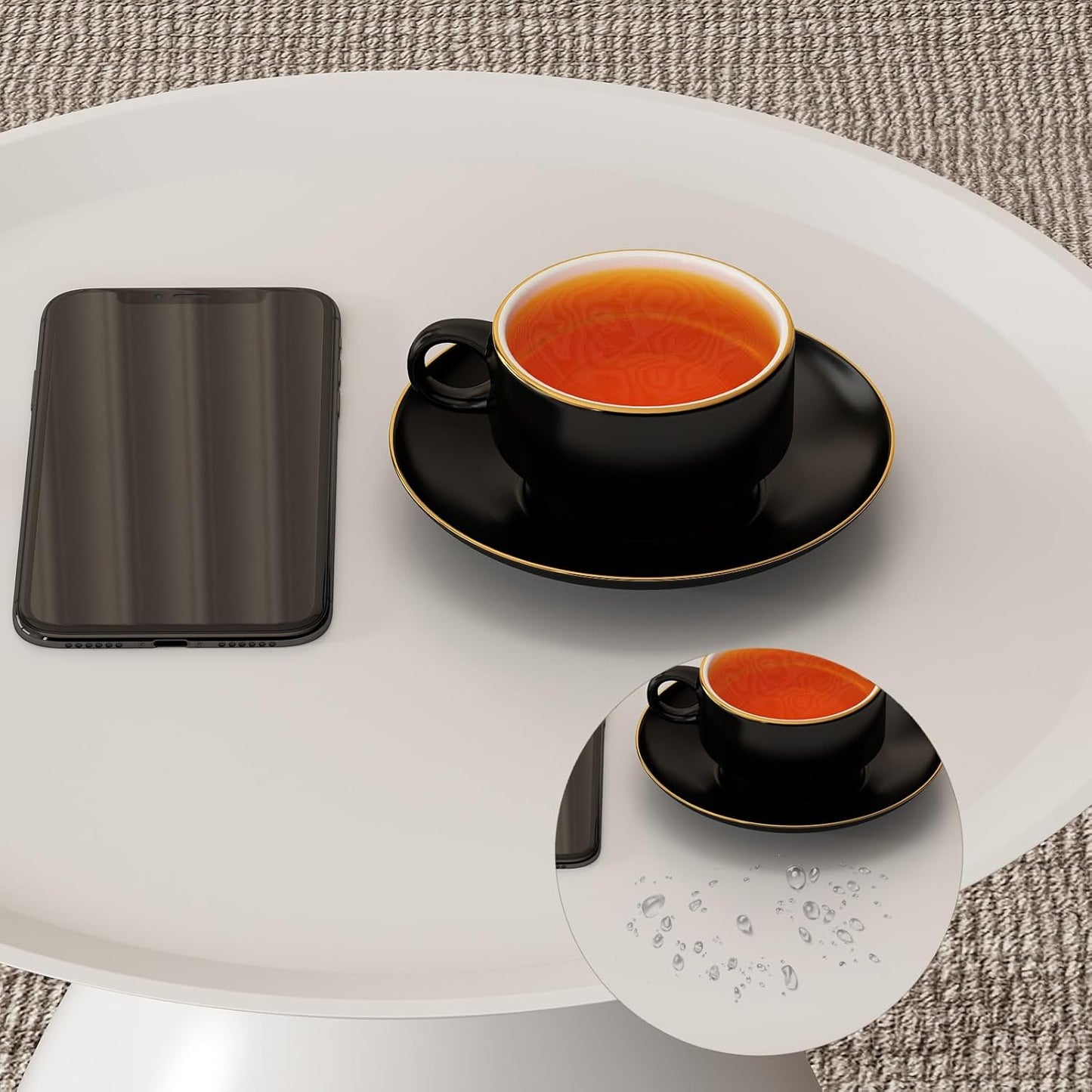 MFurn Modern Bell-Base Side Table Set 2pc- Minimalist Round Design Available In Black or White
