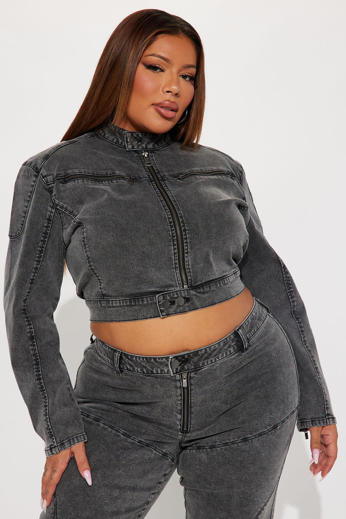 Ladies Washed Grey Denim 2pc Jacket/Jeans