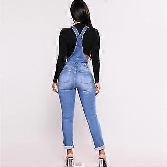 Ladies Denim Distressed Skinny  Dungarees Jumpsuit
