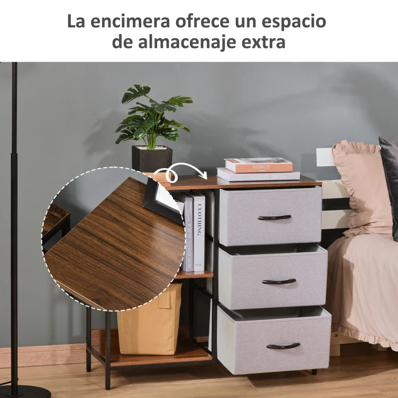 MFURN Narrow Fabric Chest of Drawers, Fabric Dresser with 3 Folding Drawers, 3 Open Shelves and Wide Top, Dresser for Bedroom, Living Room and Hallway, Walnut, Light Gray & Dark Gray Options