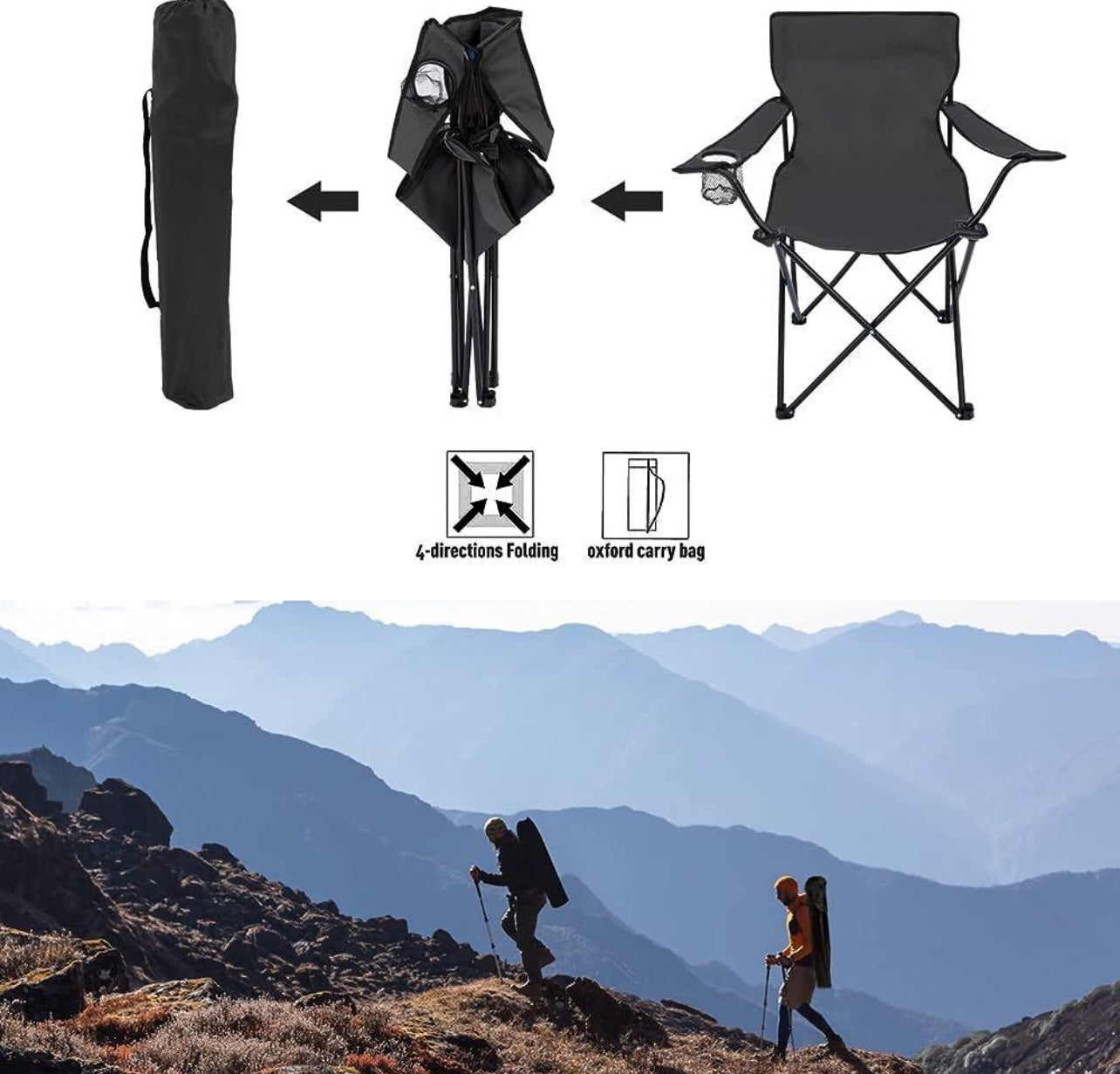 Outdoor Camping Chair Foldable -110kg Capacity