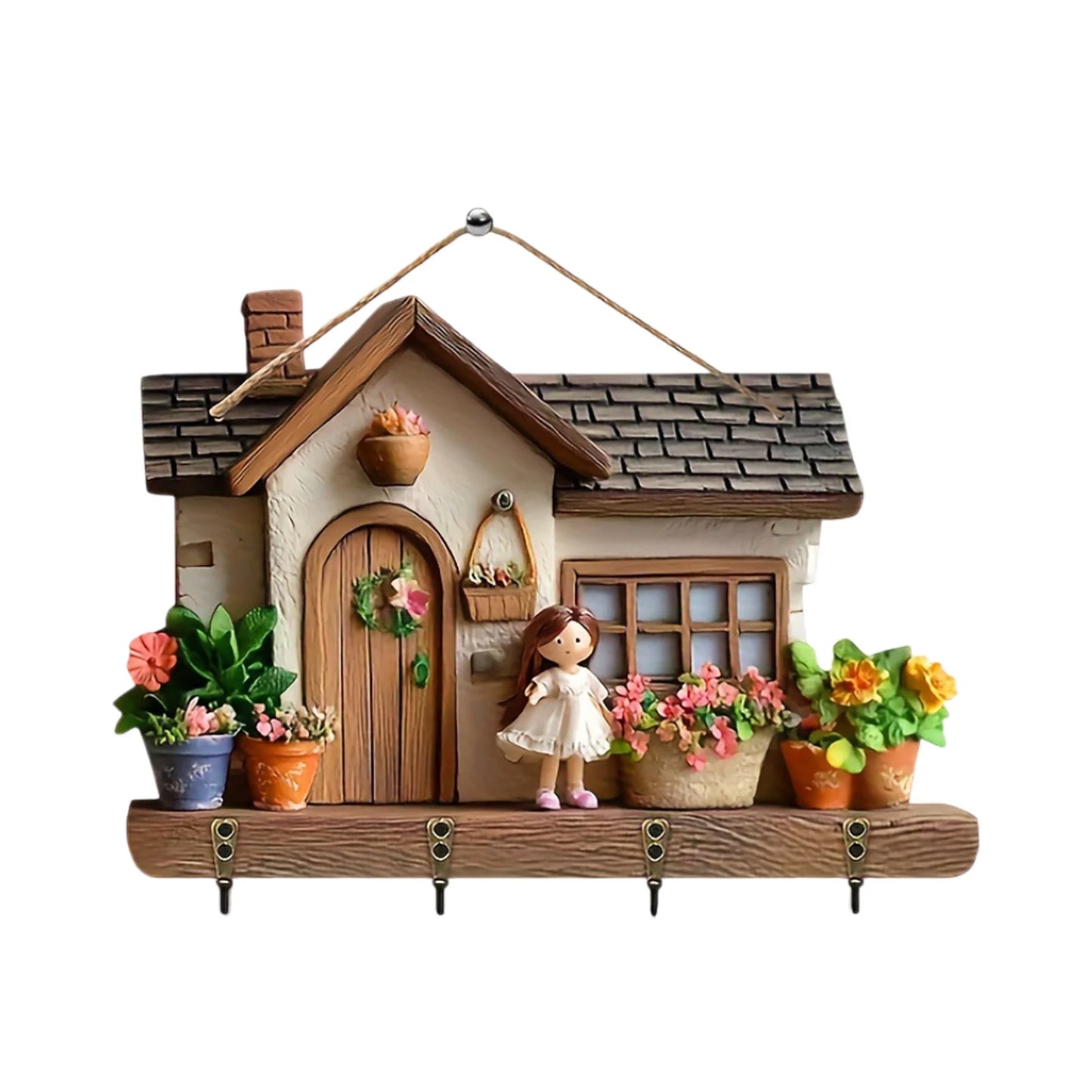 MHome 2D Simple Colorful Wooden And Home Key Hanger With Four Metal Hooks- Various Designs