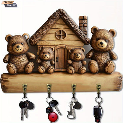 MHome 2D Simple Colorful Wooden And Home Key Hanger With Four Metal Hooks- Various Designs