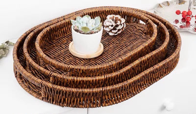 MHome Wicker Storage Basket Oval 3pc Set