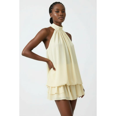 Ladies Halter Neck Chiffon Mini Dress-Various Colours