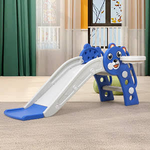 Home 2-in-1 Kids Indoor &amp; Outdoor Playground Slide With Basketball Hoop-Various Colours