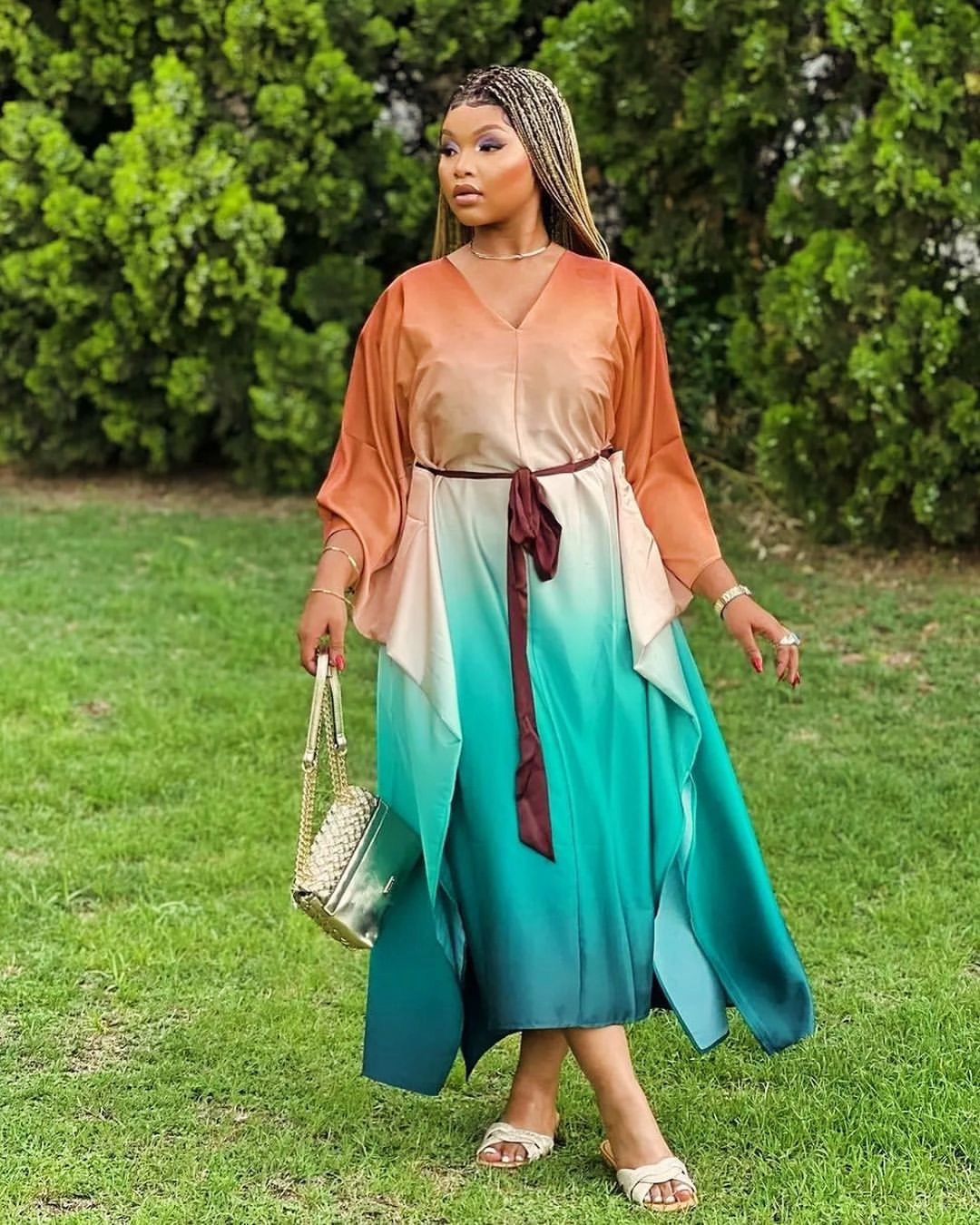 Ladies Deep V Neck Kaftan Medi Dress