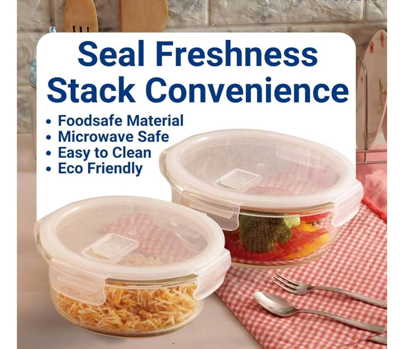 MHome Borosilicate Glass Food Storage Container With Air Vent Lid, Set of 3pc