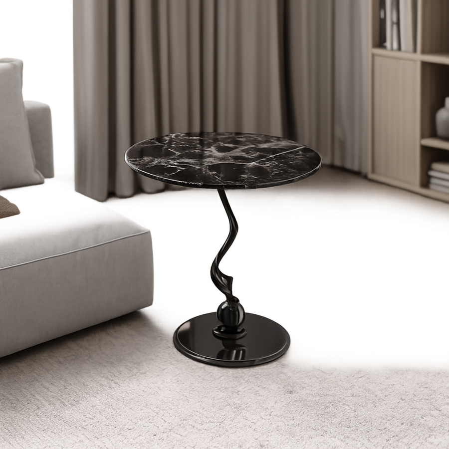 MFURN Marble Side Table | Modern Round Marble Accent Table