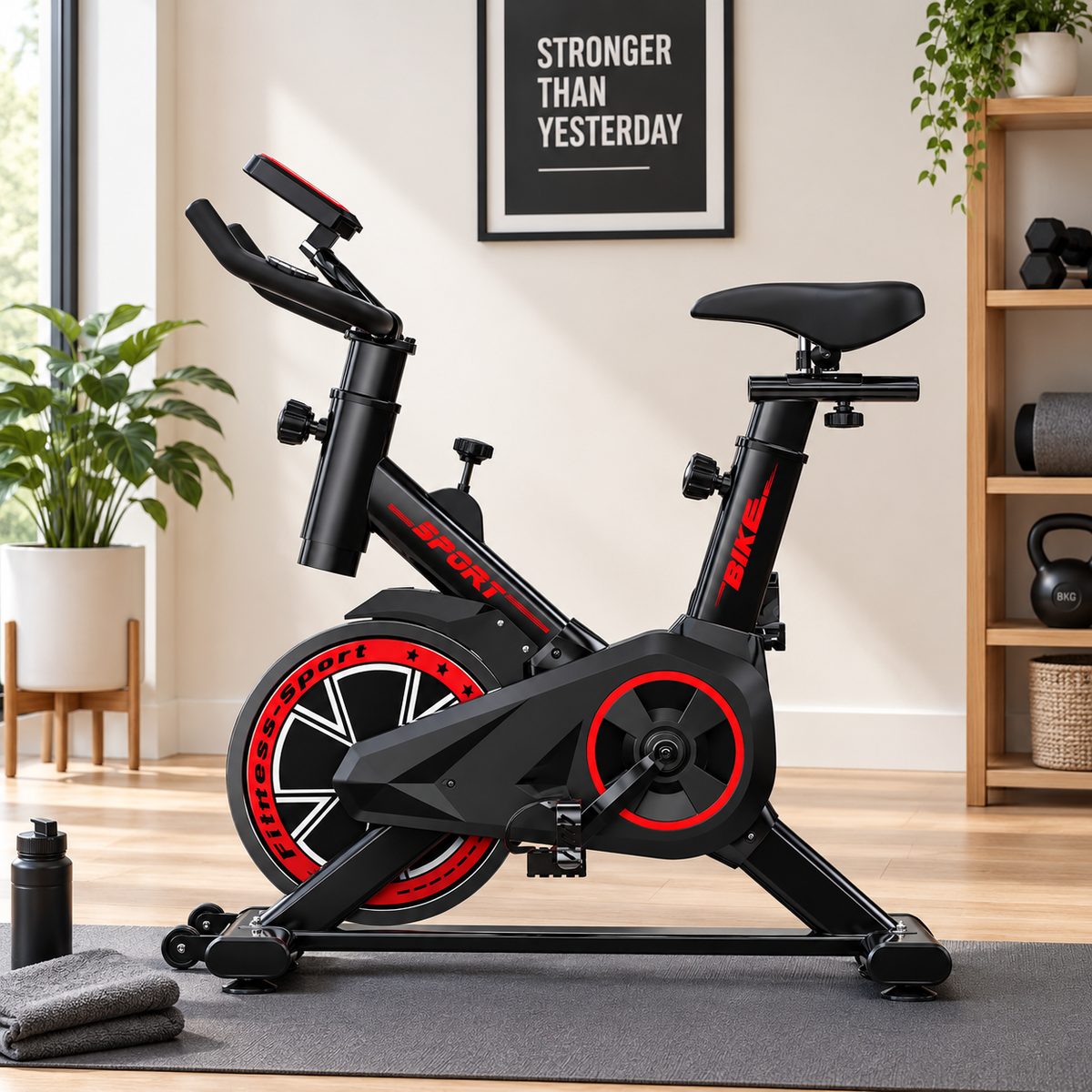 Pro-Sportz Indoor Flywheel Spin Bike, Adjustable Home Gym Exercise Bike with Anti-Slip Pedals