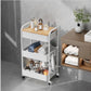 MFURN 3 Tier Rolling Cart with Table top, Metal Rolling Utility Cart on Wheels, Sturdy Storage Organizer Cart with Hooks for Office, Classroom, Kitchen and Bathroom (White)