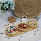 MHome 3pc Bamboo Snack Plate Set – Wooden Condiment Tray with 3 Serving Bowls