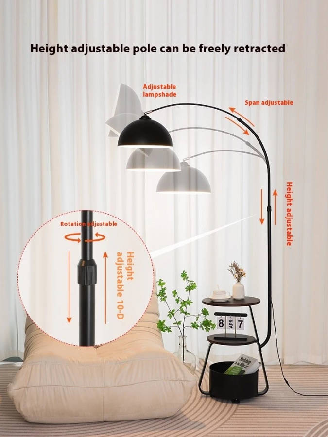 MHome  3-in-1 Arc Floor Lamp with Side Table & Storage Shelf