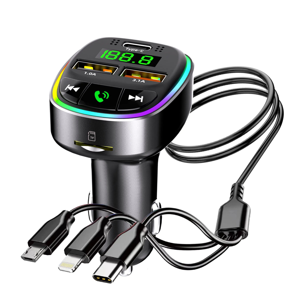 Car Charger & Bluetooth FM Transmitter/MP3 Player with a digital LED display