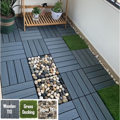 MHome Composite PVC Non-Slip Outdoor Decking Tiles 10pc Pack