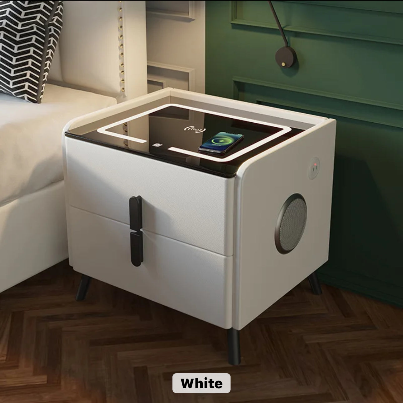 Smart Bedside Table BT, USB + LED +WIRELESS Charger - Various Colours