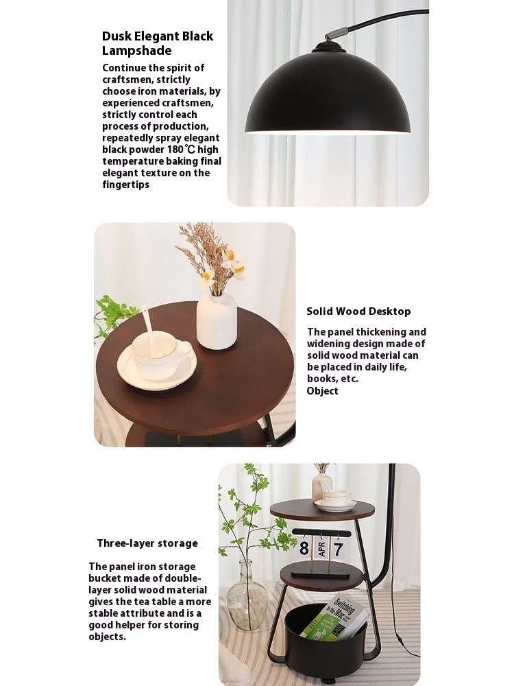 MHome  3-in-1 Arc Floor Lamp with Side Table & Storage Shelf