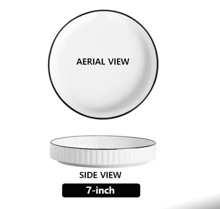 Dinner Plates Plates Household Ceramic Vertical Pattern Chinese Dinner Plate Set Creative Personalized Deep Soup Plate Microwaveable Salad Plates 6pc Set