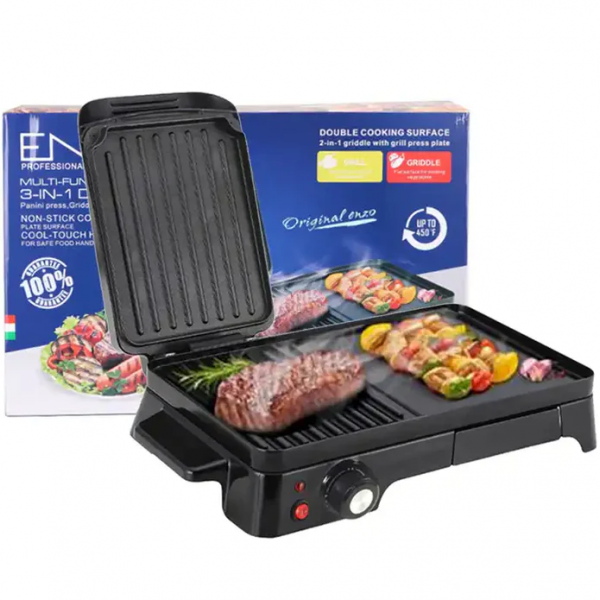 ENZO 2 in 1 electric bbq grill non stick cast teppanyaki grill
