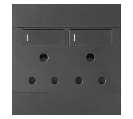 Veti Double 16Amp Socket Outlet 100x100mm Charcoal