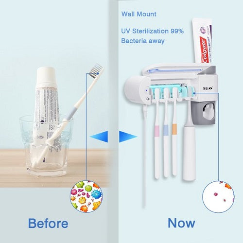 MHome Ultraviolet Sanitiser & Toothbrush Holder With Toothpaste Dispenser
