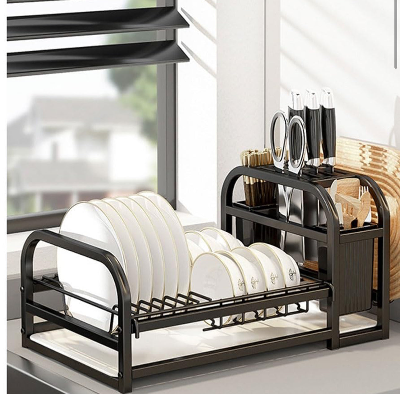 MHome Carbon Steel Kitchen Storage Rack – Multifunctional Dish & Cutting Board Organizer