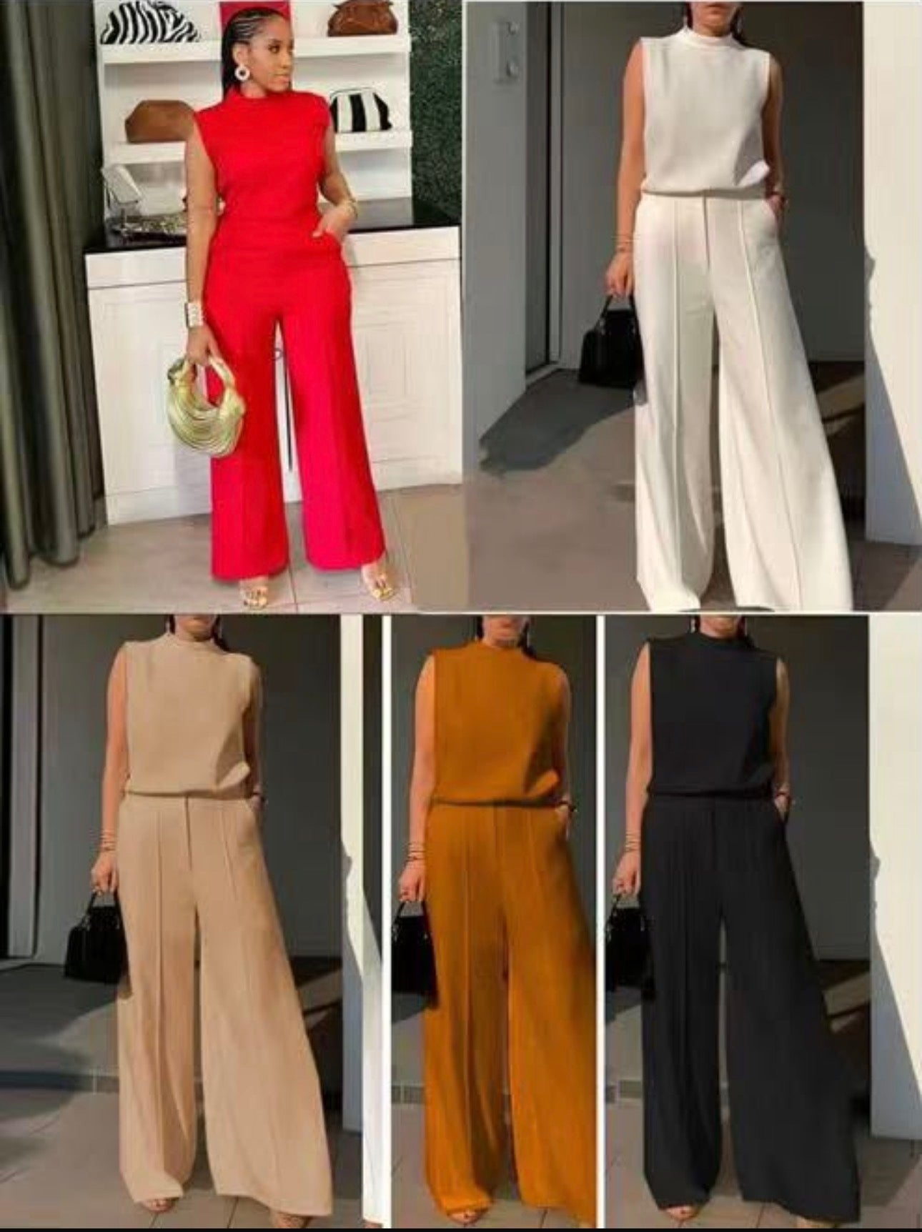 Ladies Elegant Matching Top/Wide Bottom Pants 2pc Set