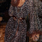 Women's Leopard Print Pajamas Lace Bustier Top and Shorts with Bow Robe Sleepwear 3pc
