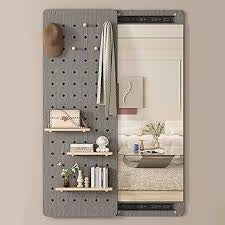 MFURN Multifunctional Full Length Mirror Wood With Shelf And Hooks 120x40cm