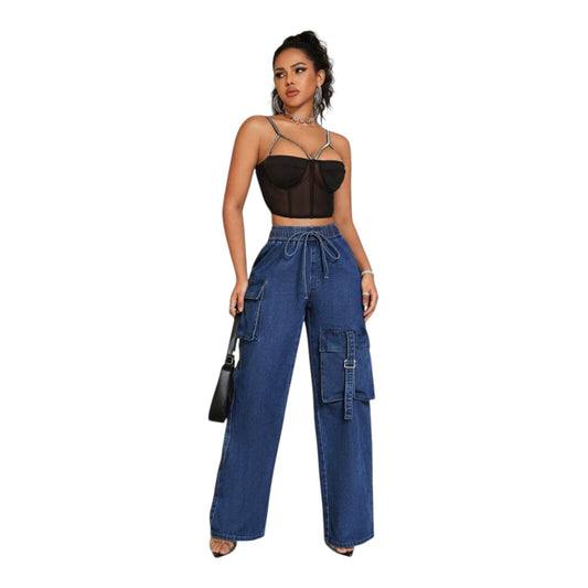 Women’s SEXY Casual Fit Casual Denim Wide Leg Pants With Pocket Design