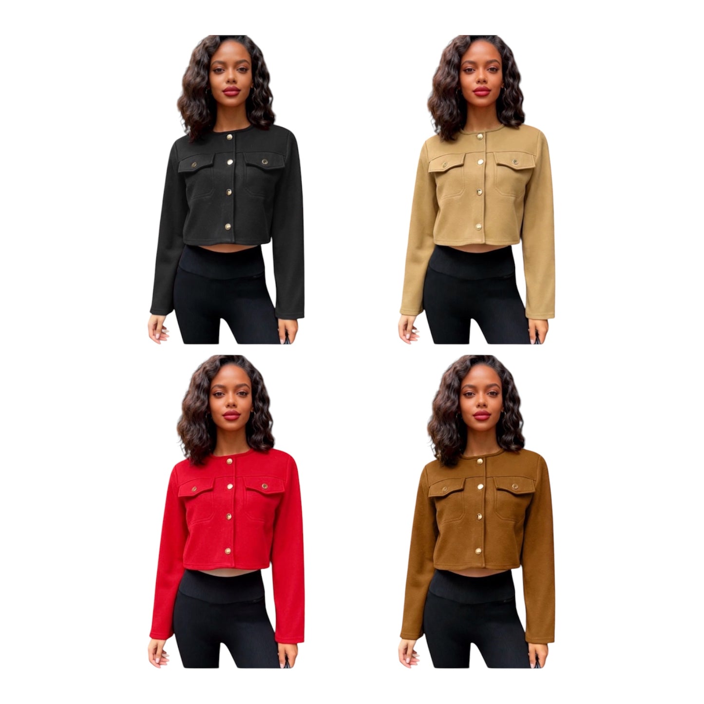 Ladies Cropped Melton Shacket-Various Colours