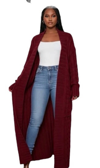 Ladies Long Knitted Cardigan-Various Colours