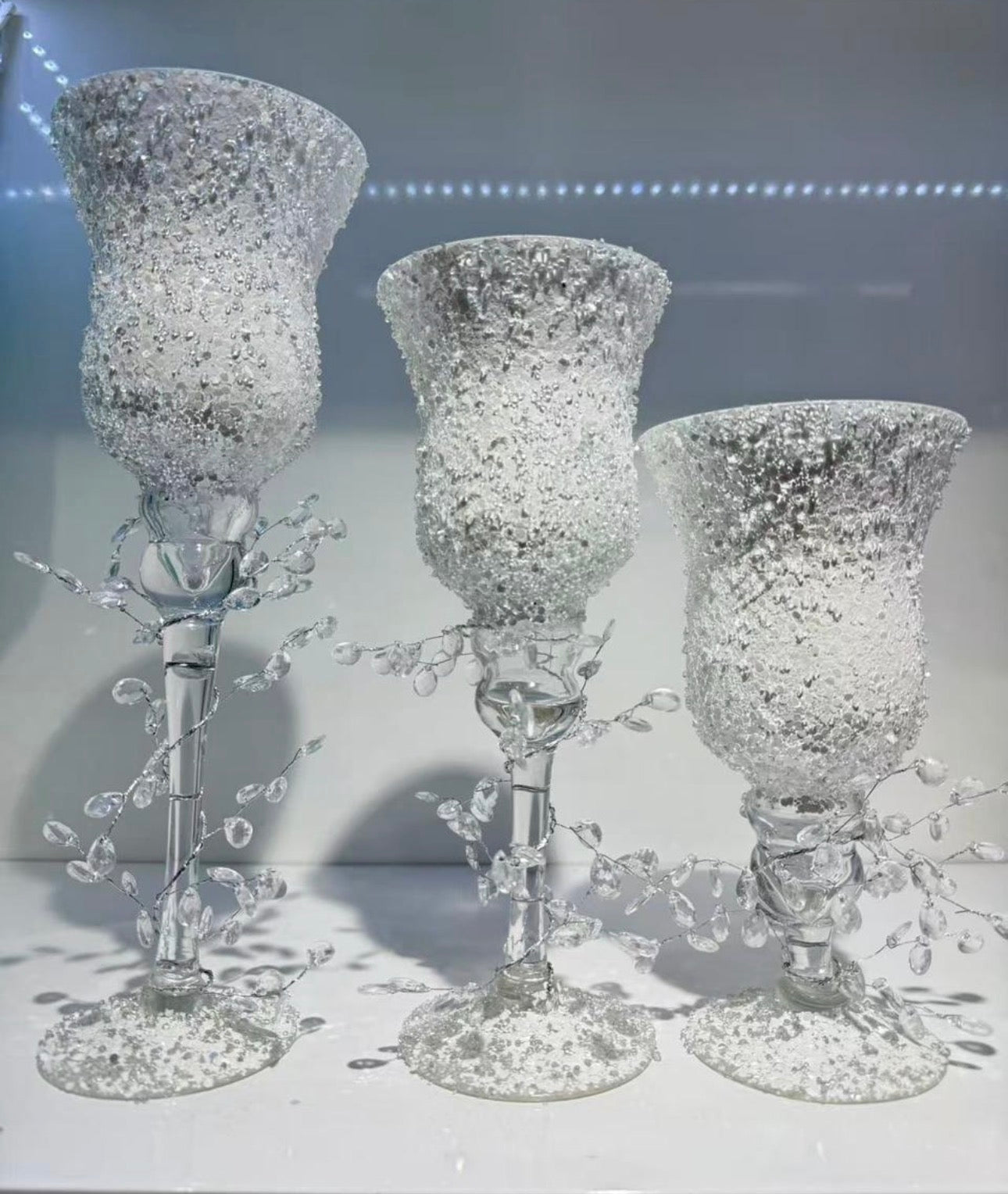 MHome Candle Holder Chalice Elegant Glittering Glass 3pc Set-Various Options
