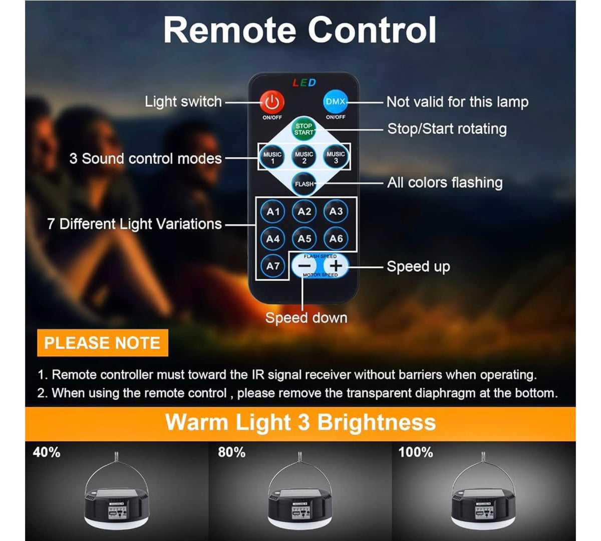Mtech Solar Powered RGB Remote Controlled Camping Party Light With Hook
