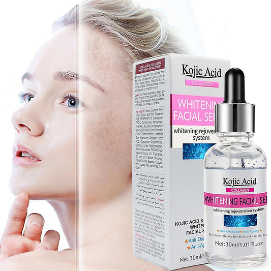 Kojic Acid Collagen Whitening Face Serum Lighten Spots Brightening Facial Skin Essence Fade Dark Spots Remove Freckle Speckle