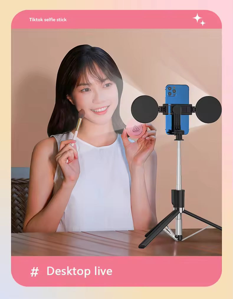 MTech Extendable Selfie Stick with Tik Tok Rechargeable Wireless Remote ,Tripod Stand and Double lamp