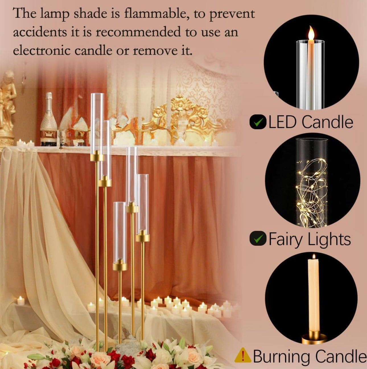 MHome Gold 5-Arm Floor Candelabra Candle Holder – Tall Wedding & Event Décor Stand