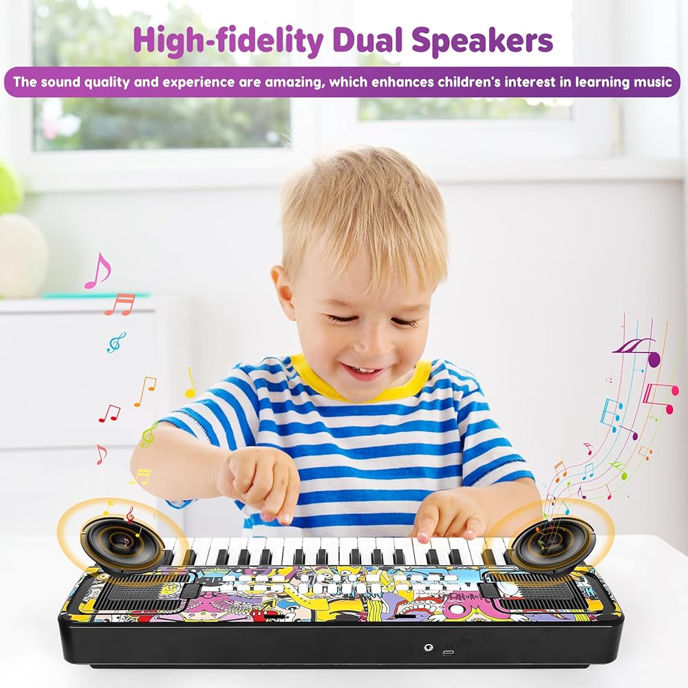 Kids Keyboard Piano, 37 Keys Keyboard Electric Digital Piano, Early Learning Educational Musical Toys Piano for Kids Toddlers Beginners with Music Stand, Microphone - Christmas Birthday Gifts