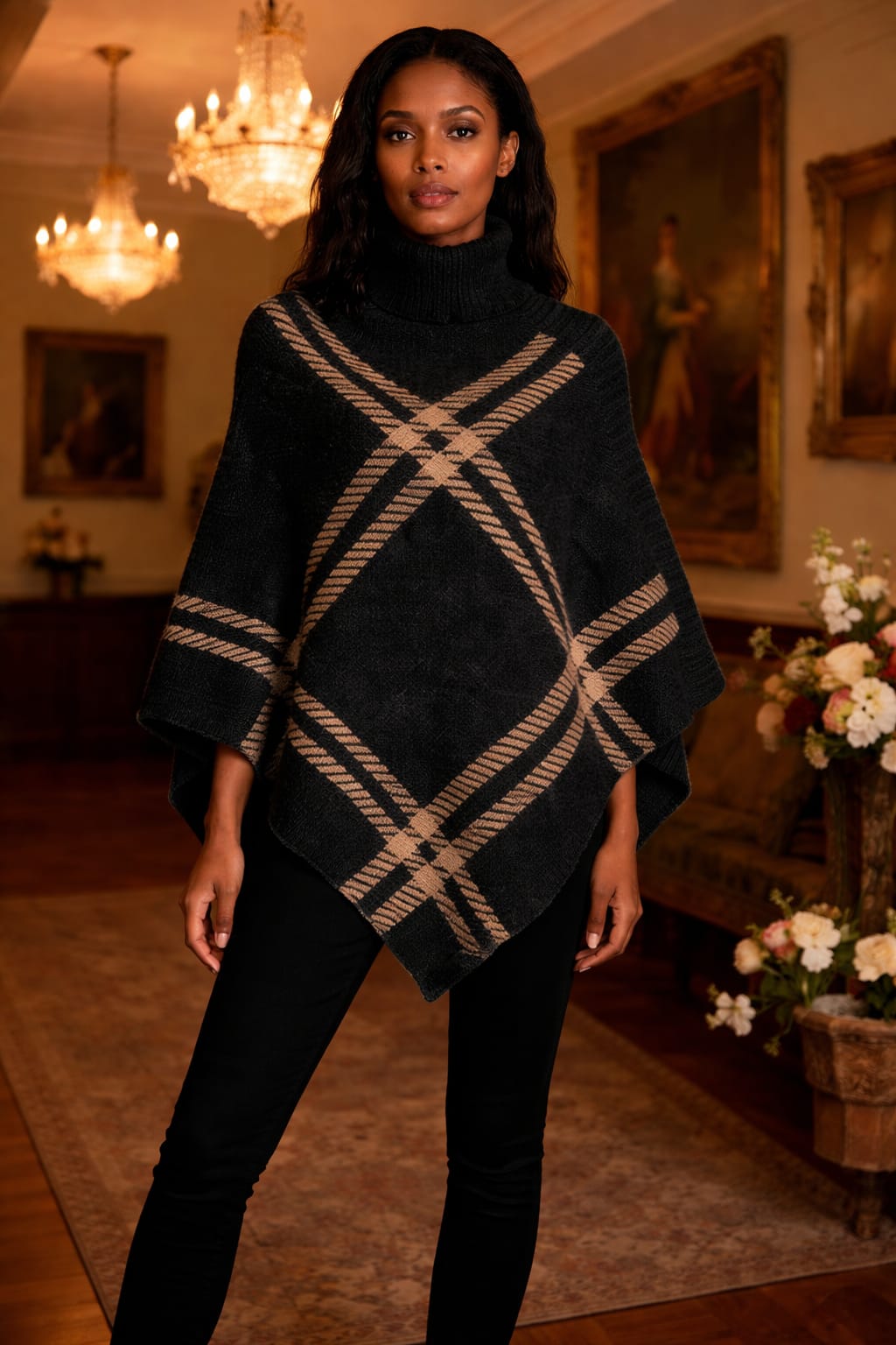 Ladies Geometric Knitted Poncho