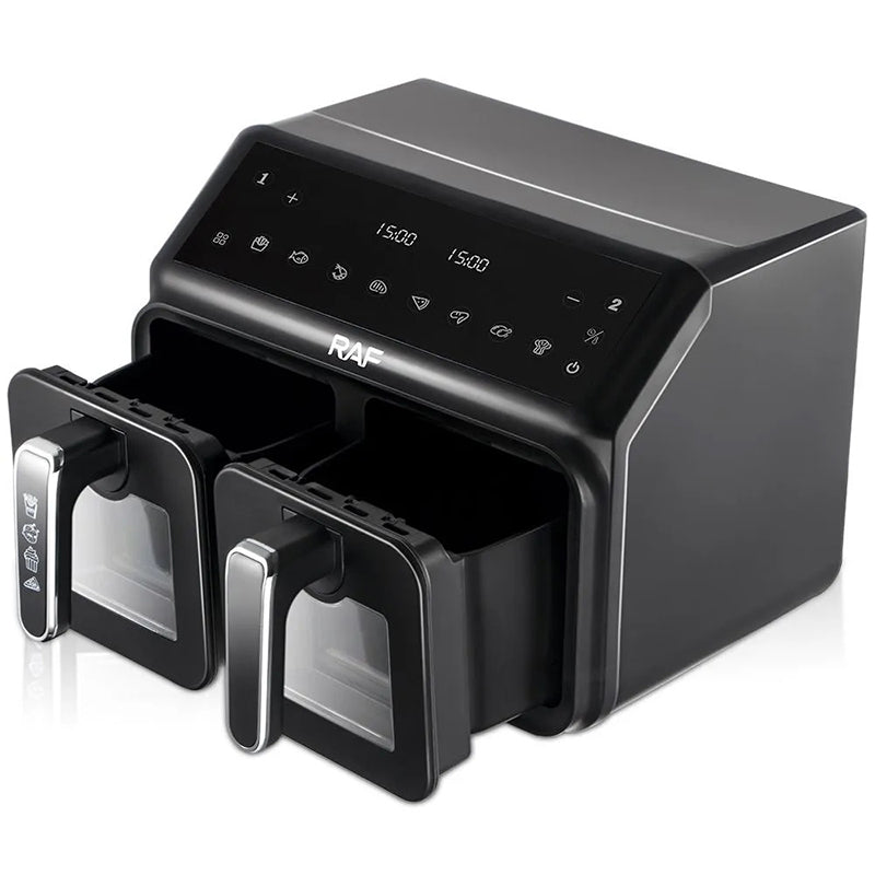 RAF Two Pan Digital Air Fryer 2200W - 9L Capacity, Dual Cooking Baskets, 9 Cooking Programs, Oil-Free Professional Air Fryer