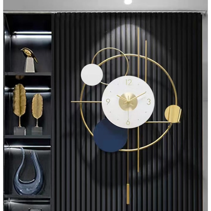Elegant Wall Clock BF404 K146, Analog 60 x 48 cm,Metal, With Pendulum, Gold/Navy