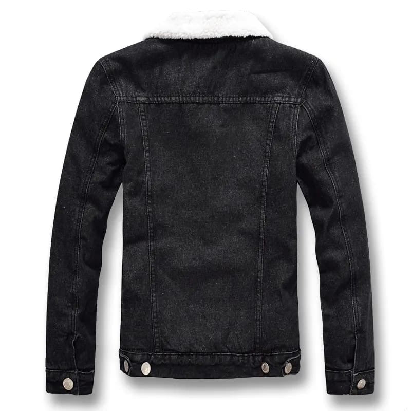 Casual Classic Denim Fleece Lined Jacket for Men ( Blue )