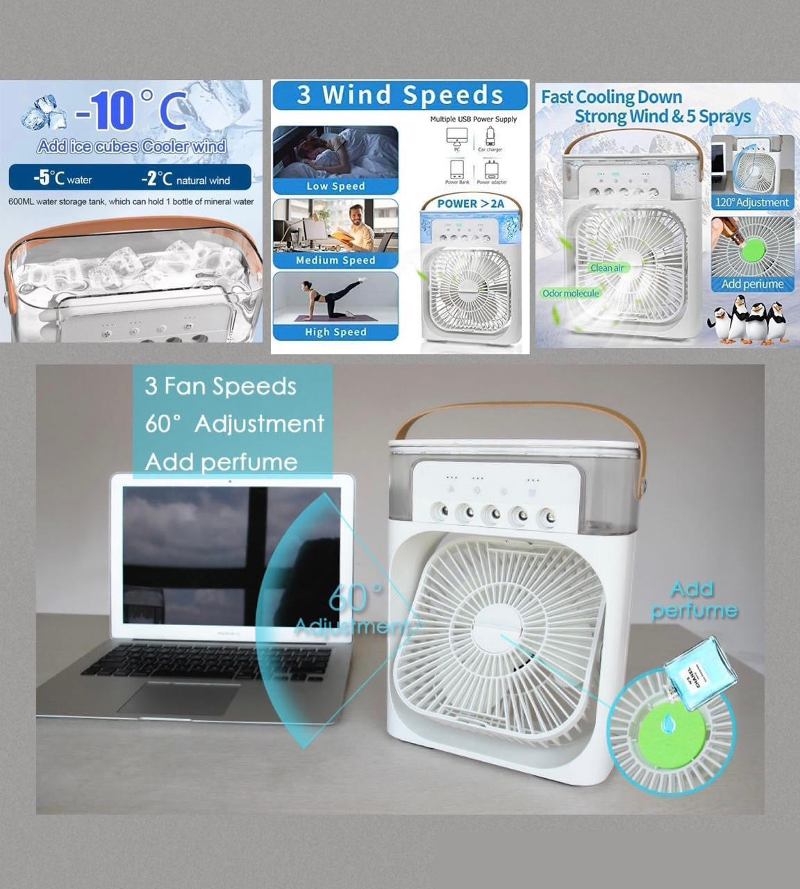 6" Portable Mini Air Cooler Fan – 3-in-1 USB Mist & Humidifier